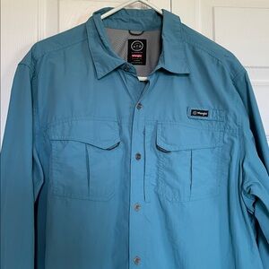 Wrangler ATG L Reg Aqua/teal Long Sleeve Shirt 3 front breast pockets (1 zip)
